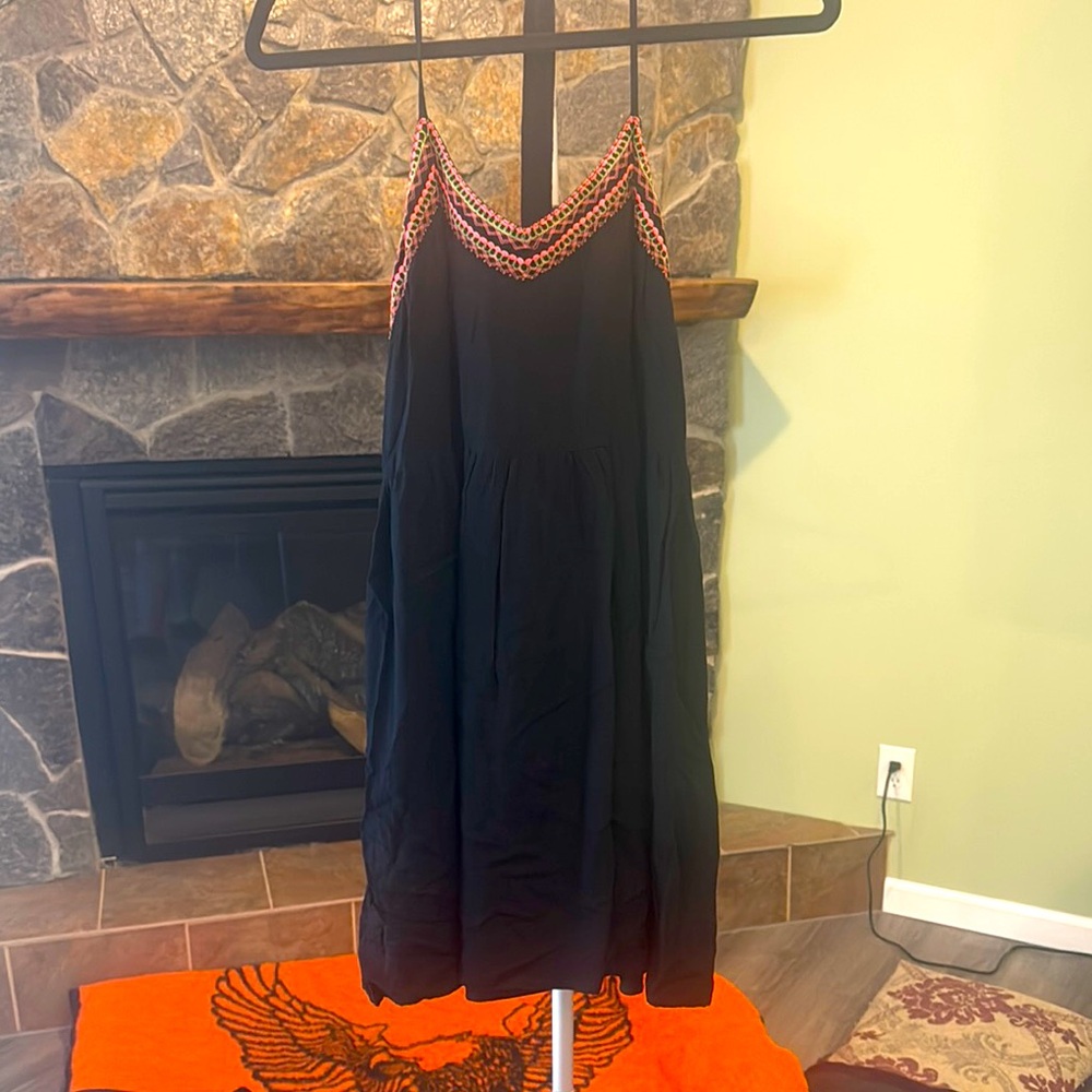 Super adorable little Black Dress with Colorful Crochet Trim!